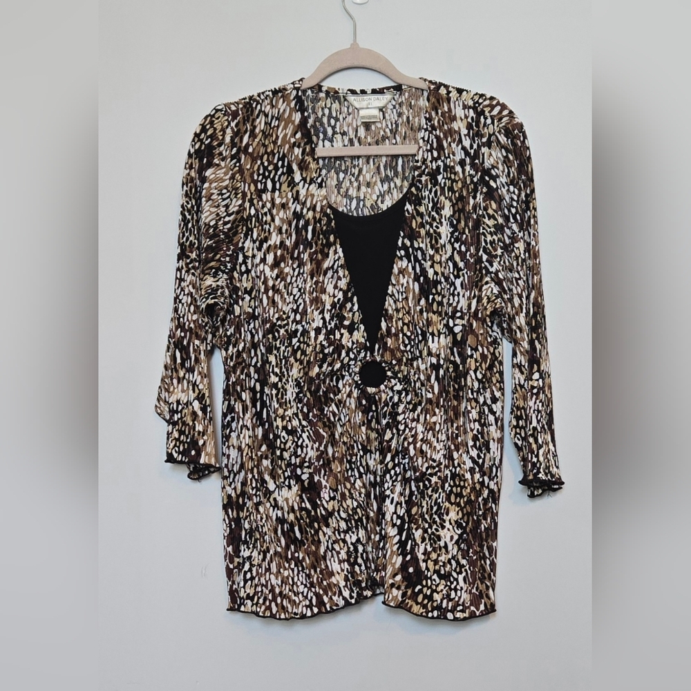 Allison Daley Brown and Black Patterned Layered Tunic size 2X